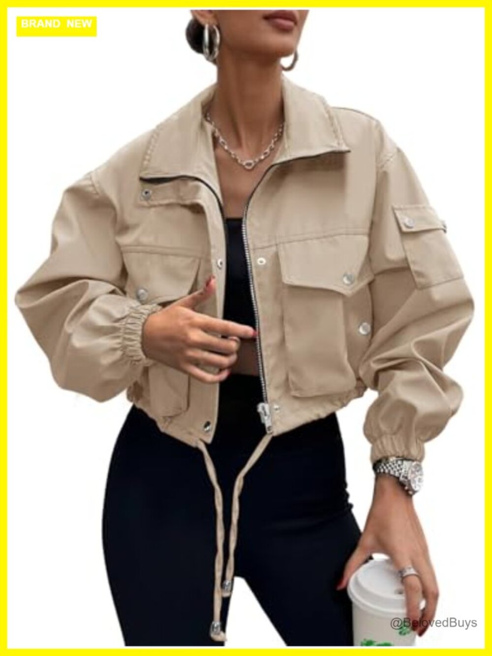 Womens Lightweight Cropped Bomber Jacket With Pockets